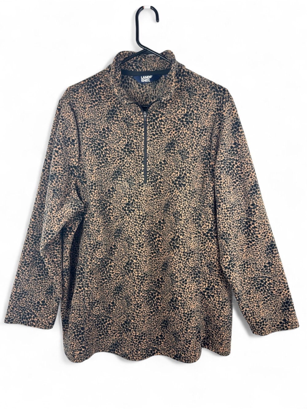 Lands' End AnyWeather Fleece 1/4 Zip Pullover Leopard Print Plus Size 2X